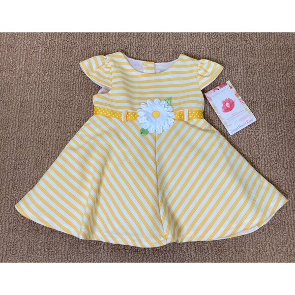 Sweet Heart Rose Dress Girls 12m 12 Month New Yellow Stripes Daisy - Picture 1 of 9